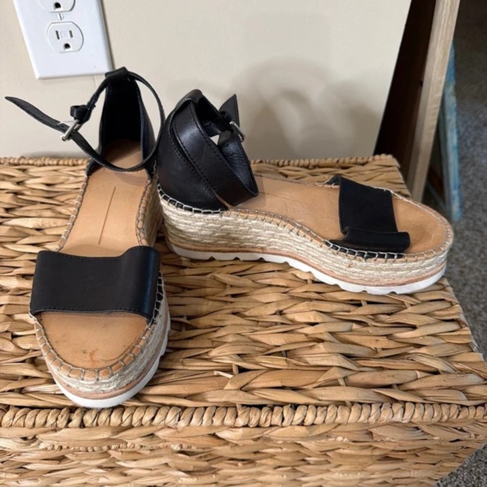 Black Espadrille Platform Sandals with Ankle Strap - Women
